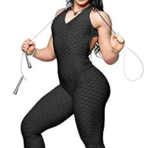 SEASUM Women Texture Bodysuit Sleevesless Jumpsuit